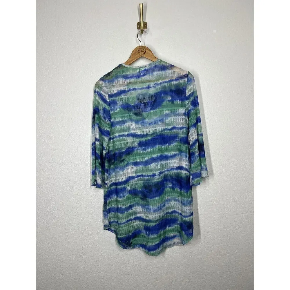 Jordan Taylor Sheer Knit Coverup Tunic Mini Dress Medium M Blue Green White